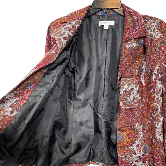 Coldwater Creek Blazer Womens Medium Red Paisley Colorful Boho Workwear Career - Picture 7 of 12